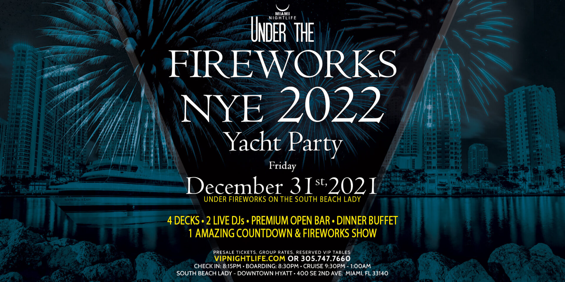 New Year&#039;s Eve 2022 Miami Fireworks Party Cruise - Seafair Mega Yacht - Miami